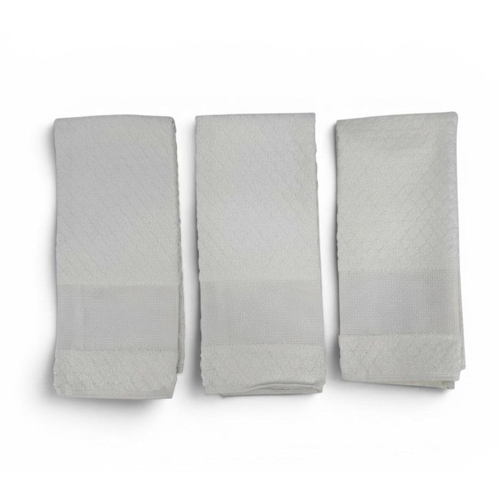Vintage Charles Craft Off White Ecru Embroidery Towels Set of 3 Aida